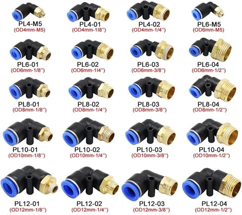 50/100pcs موصل الهواء الهوائي PL 4 6 8 10 12mm موضوع 1/8 1/4 "3/8" 1/2 "تجهيزات الهواء الكوع القصبة الهوائية خرطوم Connecto (PL6-01،100 PCS) in Saudi Arabia