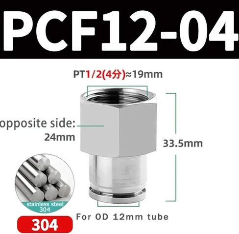 PCF Pneumatic Quick Coupling:304 Stainless Steel, BSPT Internal Thread, Compatible with 1/8",1/4",3/8",1/2" Air Hoses (4mm-12mm)(PCF4-02) in Saudi Arabia