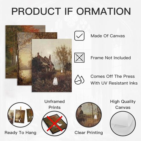 Aroutde 7Pcs Vintage Ghost Wall Art Spooky Halloween Canvas Wall Decor Farmhouse Landscape Printing for Halloween Living Room Bedroom Decoration （Unframed） in Saudi Arabia