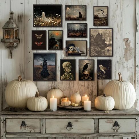 Aroutde 7Pcs Vintage Ghost Wall Art Spooky Halloween Canvas Wall Decor Farmhouse Landscape Printing for Halloween Living Room Bedroom Decoration （Unframed） in Saudi Arabia