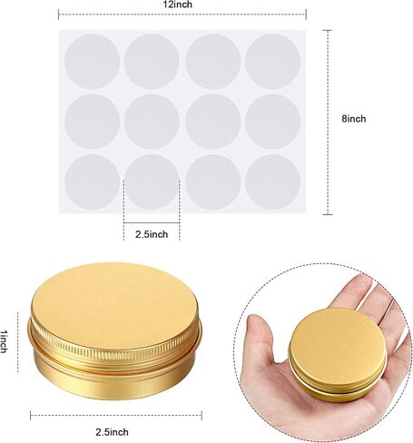 Patelai 2 Oz 120 PCS Metal Round Tins Aluminium Tin Tin Tins Salve Tins Withs with Screat Lid 20 Sheets Stices for Salve Spice Salms Balms Candles (White) in Kuwait
