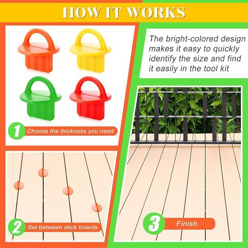 24 Packs 1/8'' 1/4'' 5/16'' 5/32'' Deck Spacer Tool Gap Jig Deck Board Spacer Rings Assorted Easy Pull Guide Tool for Pressure Treated Composite Decking Plank Lumber Hardwood PVC, 4 Colors in Saudi Arabia