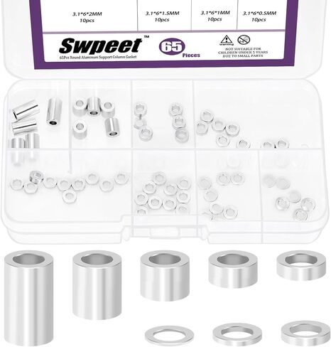 SWPeet 65pcs 8 Sister M3 مجموعة تشكيلات فاصل الألومنيوم ، 3.1 × 6 مم (معرف × OD) فاصل عمود من الألومنيوم الأسود ، فاصل مستدير غير متخلف من جلبة بلاتية ، طول 0.5/1/1.5/2/2.5/3/10 مم. in Kuwait