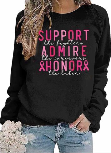 LUKYCILD Breast Cancer Awareness Sweatshirt Women Pink Ribbon Shirts Support Admire Honor Shirt Inspirational Pullover Top in Saudi Arabia