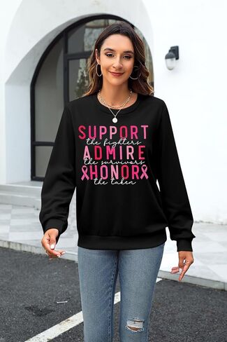 LUKYCILD Breast Cancer Awareness Sweatshirt Women Pink Ribbon Shirts Support Admire Honor Shirt Inspirational Pullover Top in Saudi Arabia