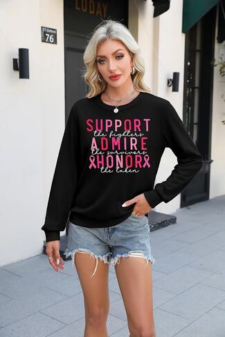 LUKYCILD Breast Cancer Awareness Sweatshirt Women Pink Ribbon Shirts Support Admire Honor Shirt Inspirational Pullover Top in Saudi Arabia
