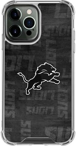 Skinit Clear Phone Case متوافق مع iPhone 14 Pro Max - تصميم NFL Detroit Lions بالأبيض والأسود رسميًا in Saudi Arabia