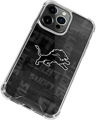 Skinit Clear Phone Case متوافق مع iPhone 14 Pro Max - تصميم NFL Detroit Lions بالأبيض والأسود رسميًا in Saudi Arabia