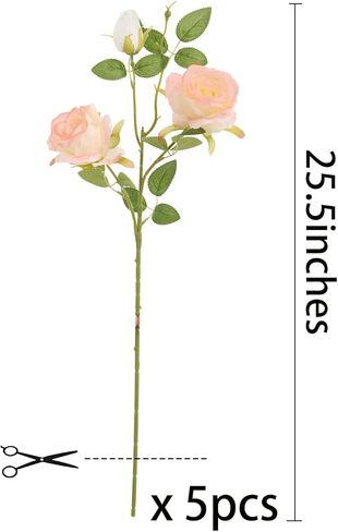 Solar-Chameleon Silk Roses Bouquet - 5 Stem 26" Sunlight Color Changing Roses Artificial Flowers,Fake Roses Long Stem for Arrangement Wedding Centerpiece Home Office Party Decor (White-Orange) in Kuwait