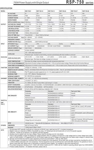 RSP-750 Series RSP-750-12 RSP-750-24 RSP-750-48 Switching Power Supply 24V/5V/12V/15/27/48V Ultra-SHIN 55V High-Power (RSP-750-48) in Kuwait