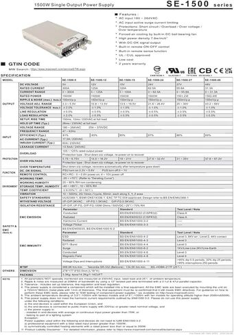 SE-1500 SE-1500-5 SE-1500-12 SE-1500-15 SE-1500-24 SE-1500-27 SE-1500-48 1500 1500W Power Supply(SE-1500-48) in Kuwait