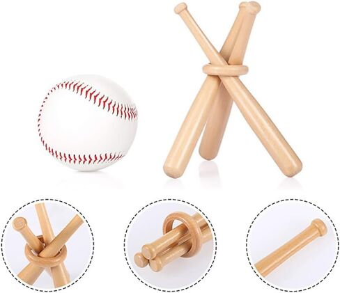 3 Pcs 150mm Mini Baseball Bats Unfinished Small Wooden Bats Wood Baseball Bats Baseball Softball Stand Display with Wooden Ring for Painting DIY Craft Projects in Saudi Arabia