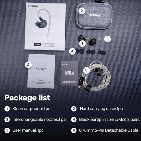 Linsoul Kefine Klean in Ear Monitor ، 10mm DLC DiPhragm Diper Diphi Ayphones Hifi ، وسماعات الأذن للألعاب السلكية ، والفتحات القابلة للاستبدال ، والكابل المطلي بالفضة القابل للفصل لـ Audiophile (No Mic 3.5mm ، Black) in Saudi Arabia
