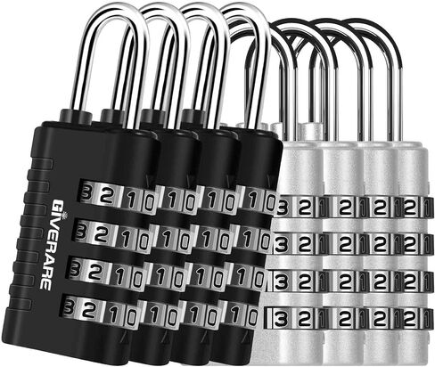 4 Pack Combination Lock, 4-Digit Padlock Keyless, Resettable Metal Luggage Locks, Weatherproof Alloy Travel Lock for Backpack, Gym, School, Locker, Fence, Gate, Hasp, Case, Black Silver-by GIVERARE in Saudi Arabia