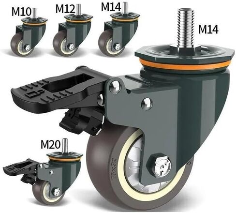 1 Piece 3 inch M10/M12/M14/M16/M20 Screw Universal Wheel with Brake Rubber Shaft Caster Pulley Silent Machine Single(M12- Universal Wheel) in Saudi Arabia