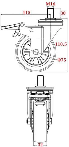 1 Piece 3 inch M10/M12/M14/M16/M20 Screw Universal Wheel with Brake Rubber Shaft Caster Pulley Silent Machine Single(M12- Universal Wheel) in Saudi Arabia