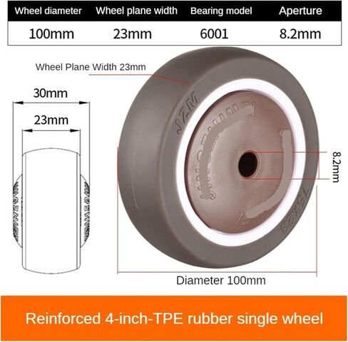 Pack of 4 4-inch Brown Reinforced Single casters TPE Rubber Wheels wear-Resistant Silent Accessories Pulleys in Saudi Arabia