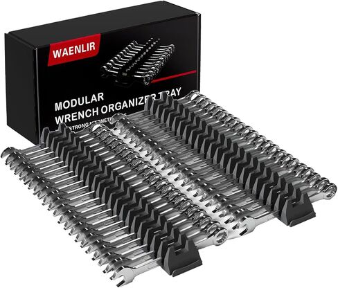 48PCS Magnetic Modular Wrench Organizer Set - Tool Drawer Storage Rack with Metric & SAE Labels, Wrench Holder with Magnet, Perfect Tool Gift for Men, DIYers & Mechanics (Black) in Kuwait