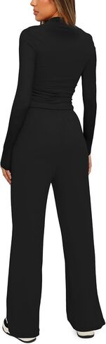 Darong Women's 2 Piece Outfits Lounge Sets Long Sleeve Mock Neck Tops High Wasited Wide Leg Pants Tracksuit Sets in Saudi Arabia
