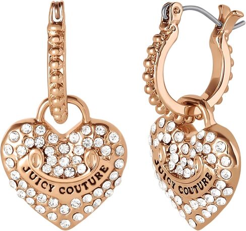Juicy Couture Logo Heart Dangle or Hoop Earrings for Women, Gold-Tone Heart Earrings with Clear Stones, Juicy Gifts in Saudi Arabia
