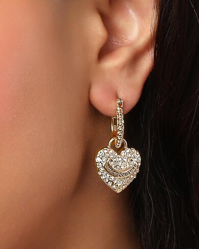 Juicy Couture Logo Heart Dangle or Hoop Earrings for Women, Gold-Tone Heart Earrings with Clear Stones, Juicy Gifts in Saudi Arabia
