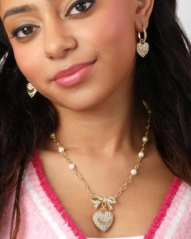Juicy Couture Logo Heart Dangle or Hoop Earrings for Women, Gold-Tone Heart Earrings with Clear Stones, Juicy Gifts in Saudi Arabia