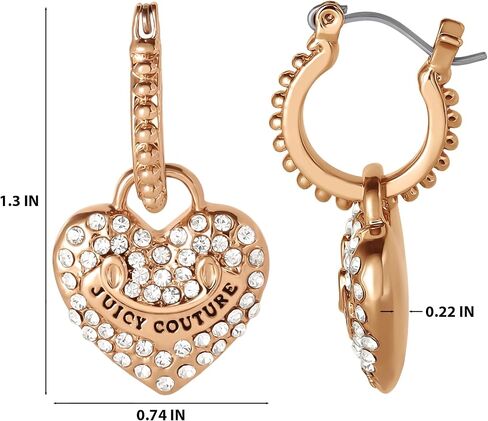 Juicy Couture Logo Heart Dangle or Hoop Earrings for Women, Gold-Tone Heart Earrings with Clear Stones, Juicy Gifts in Saudi Arabia