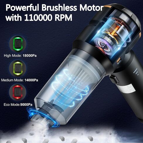 Cordless Car Carum Lightweight ، 18000PA شفط الطاقة العالي والمنفاخ ، المكنسة الكهربائية المحمولة للمنزل والسيارة ومكتب مكتب ولوحات المفاتيح والبحرية الأسود in Saudi Arabia