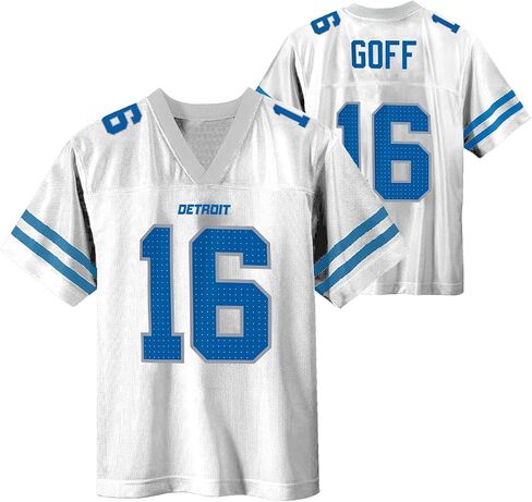 Jared Goff Detroit Lions White #16 NFL Kids Youth 4-20 Name and Number Away Player Football Jersey in Saudi Arabia