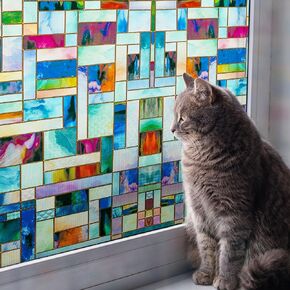 فيلم نافذة زجاجية ملون من Wadile ، 17.5 × 70.87 بوصة ، فيلم خصوصية ثلاثي الأبعاد مزخرف مع أدوات التثبيت ، وملفات استاتيكية غير ملصقة ، حجب الشمس والتحكم في الحرارة (أوراق الفسيفساء) in Kuwait