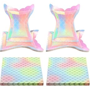 40 Pcs Iridescent Mermaid Party Supplies Set, 20 Clam Shell Plates and 20 Scales Napkins Mermaid Party Decorations Disposable Paper Plates and Napkins Seashell for Birthday (Shell) in Saudi Arabia