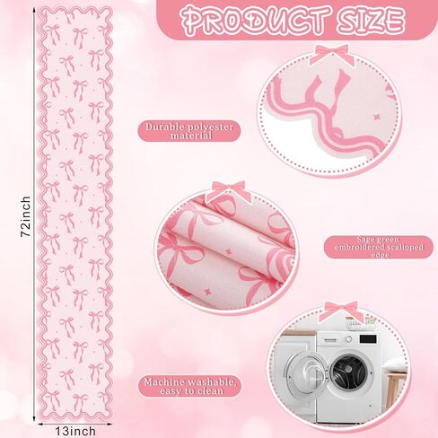 Pink Bow Table Runner 72 Inches Cute Bow Heart Fabric Scalloped Table Runner Coquette Dining Decor for Birthday Baby Shower Party Valentine's Home Decor(Bow A) in Saudi Arabia