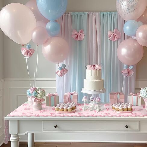 Pink Bow Table Runner 72 Inches Cute Bow Heart Fabric Scalloped Table Runner Coquette Dining Decor for Birthday Baby Shower Party Valentine's Home Decor(Bow A) in Saudi Arabia