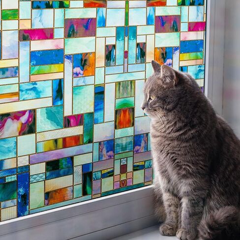 فيلم نافذة زجاجية ملون من Wadile ، 17.5 × 70.87 بوصة ، فيلم خصوصية ثلاثي الأبعاد مزخرف مع أدوات التثبيت ، وملفات استاتيكية غير ملصقة ، حجب الشمس والتحكم في الحرارة (أوراق الفسيفساء) in Kuwait