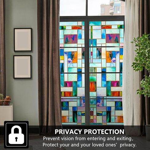 فيلم نافذة زجاجية ملون من Wadile ، 17.5 × 70.87 بوصة ، فيلم خصوصية ثلاثي الأبعاد مزخرف مع أدوات التثبيت ، وملفات استاتيكية غير ملصقة ، حجب الشمس والتحكم في الحرارة (أوراق الفسيفساء) in Kuwait