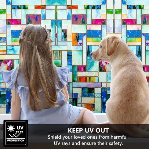 فيلم نافذة زجاجية ملون من Wadile ، 17.5 × 70.87 بوصة ، فيلم خصوصية ثلاثي الأبعاد مزخرف مع أدوات التثبيت ، وملفات استاتيكية غير ملصقة ، حجب الشمس والتحكم في الحرارة (أوراق الفسيفساء) in Kuwait