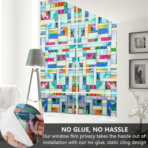 فيلم نافذة زجاجية ملون من Wadile ، 17.5 × 70.87 بوصة ، فيلم خصوصية ثلاثي الأبعاد مزخرف مع أدوات التثبيت ، وملفات استاتيكية غير ملصقة ، حجب الشمس والتحكم في الحرارة (أوراق الفسيفساء) in Kuwait