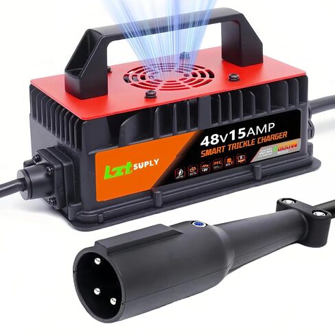 48V 15AMP GOLF CART BATTERCHARCH FOR CLUB CAR ، شاحن مغلق بالكامل مع لوحة تغطية IP67 شواحن ذكية مقاومة للماء لبطاريات 48 فولت في المقدمة (قابس مستدير من 3 أسنان) in Kuwait