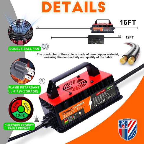 48V 15AMP GOLF CART BATTERCHARCH FOR CLUB CAR ، شاحن مغلق بالكامل مع لوحة تغطية IP67 شواحن ذكية مقاومة للماء لبطاريات 48 فولت في المقدمة (قابس مستدير من 3 أسنان) in Kuwait