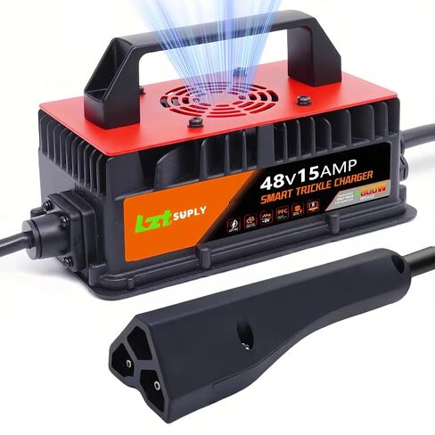 48V 15AMP GOLF CART BATTERCHARCH FOR CLUB CAR ، شاحن مغلق بالكامل مع لوحة تغطية IP67 شواحن ذكية مقاومة للماء لبطاريات 48 فولت في المقدمة (قابس مستدير من 3 أسنان) in Saudi Arabia