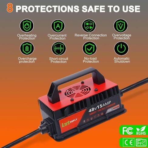 48V 15AMP GOLF CART BATTERCHARCH FOR CLUB CAR ، شاحن مغلق بالكامل مع لوحة تغطية IP67 شواحن ذكية مقاومة للماء لبطاريات 48 فولت في المقدمة (قابس مستدير من 3 أسنان) in Saudi Arabia