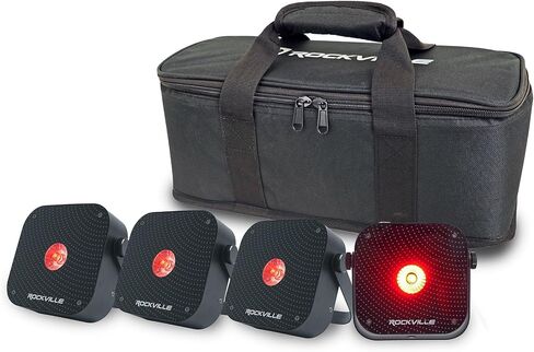 Rockville 4 Pack Mini RF1 V3 Black LED Light Up Light ، RGBWA+UV ، Compact ، App ، Remote ، LCD ، DMX اللاسلكي ، قابل لإعادة الشحن ، مثالي لإضاءة DJ/Party in Kuwait