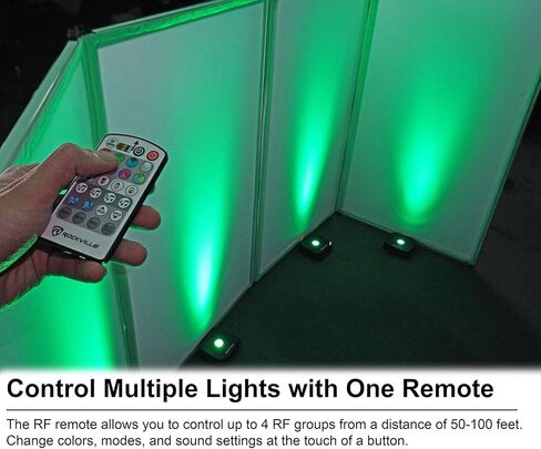 Rockville 4 Pack Mini RF1 V3 Black LED Light Up Light ، RGBWA+UV ، Compact ، App ، Remote ، LCD ، DMX اللاسلكي ، قابل لإعادة الشحن ، مثالي لإضاءة DJ/Party in Kuwait