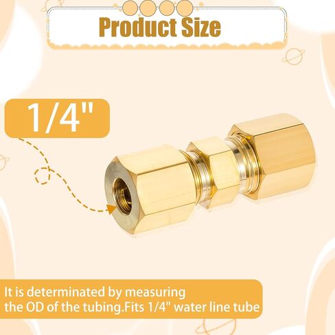 2 PCS Brass Compression Tube Fitting, 1/4 Compression Fitting, 1/4" Od X 1/4" Od Tube Pipe Fitting Connector Refrigerator Water Line Connector in Saudi Arabia
