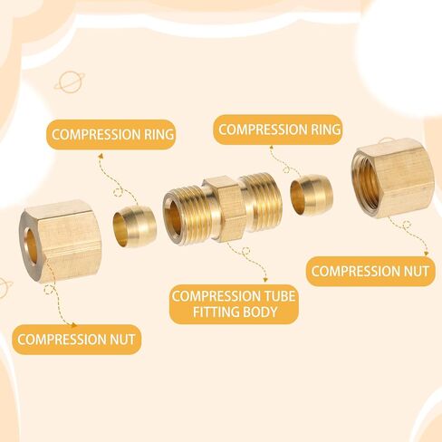 2 PCS Brass Compression Tube Fitting, 1/4 Compression Fitting, 1/4" Od X 1/4" Od Tube Pipe Fitting Connector Refrigerator Water Line Connector in Saudi Arabia