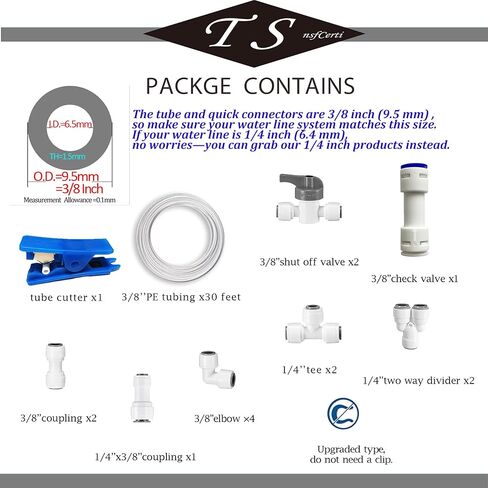 NSF 1/4" inch Water Line Tubing and Push to Connect Fittings for Reverse Osmosis Water Filter RO fittings,14 pcs connetors+30 feet 1/4" O.D. (6.4mm) water tubing. in Saudi Arabia