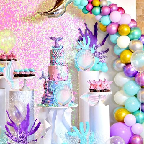 40 Pcs Iridescent Mermaid Party Supplies Set, 20 Clam Shell Plates and 20 Scales Napkins Mermaid Party Decorations Disposable Paper Plates and Napkins Seashell for Birthday (Shell) in Saudi Arabia