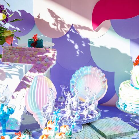 40 Pcs Iridescent Mermaid Party Supplies Set, 20 Clam Shell Plates and 20 Scales Napkins Mermaid Party Decorations Disposable Paper Plates and Napkins Seashell for Birthday (Shell) in Saudi Arabia