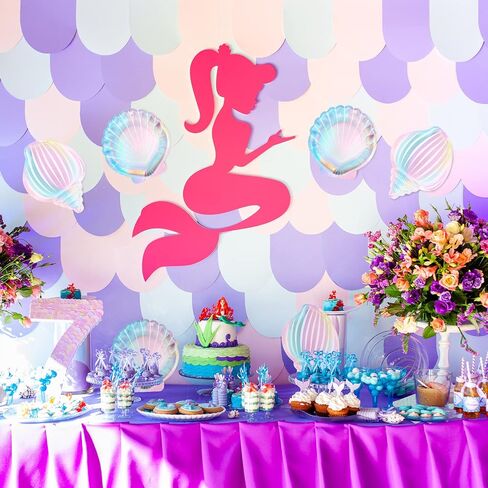 40 Pcs Iridescent Mermaid Party Supplies Set, 20 Clam Shell Plates and 20 Scales Napkins Mermaid Party Decorations Disposable Paper Plates and Napkins Seashell for Birthday (Shell) in Saudi Arabia