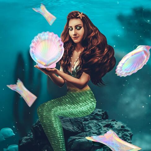 40 Pcs Iridescent Mermaid Party Supplies Set, 20 Clam Shell Plates and 20 Scales Napkins Mermaid Party Decorations Disposable Paper Plates and Napkins Seashell for Birthday (Shell) in Saudi Arabia